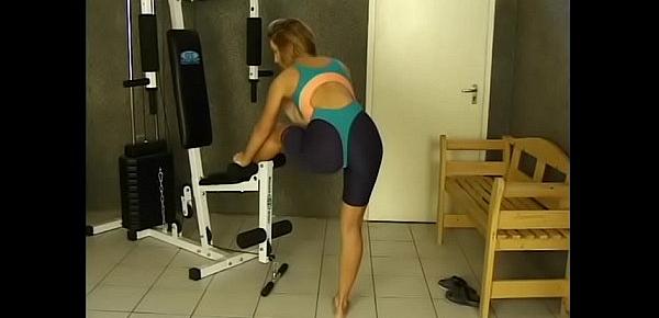 Two horny dudes picked up blonde hottie Demy Cool training in the gym and proposed her couple of interesting excercises for abdominal muscles
